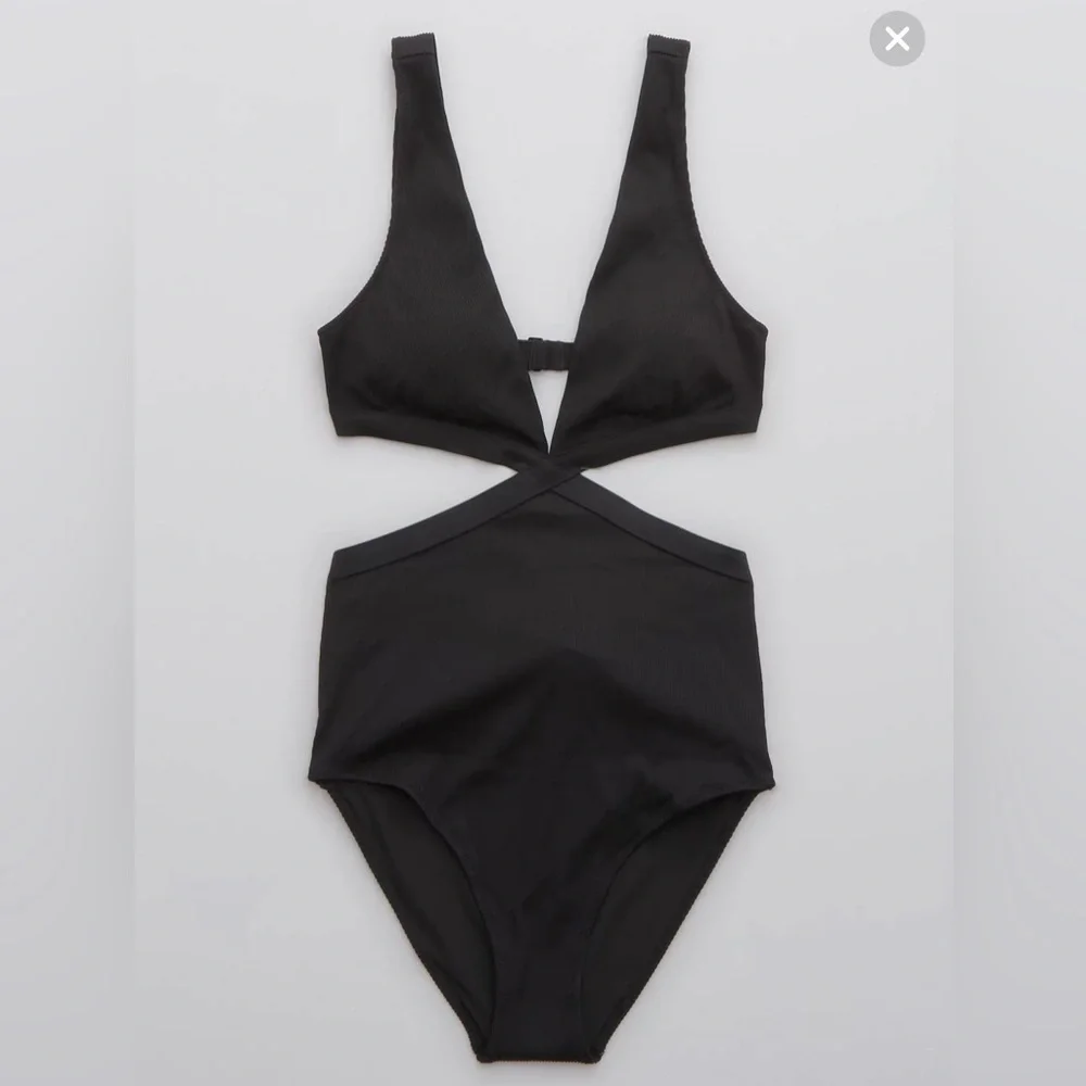 Aerie Real Good Women Swimsuit Black XL One Piece Full Coverage